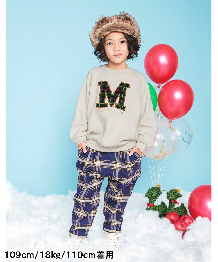 日本 BREEZE - 節慶滿點！裏毛長袖上衣-格紋-奶油米