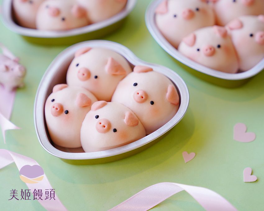 美姬饅頭 - 擠擠小豬鮮乳造型包子 (四入)-150g