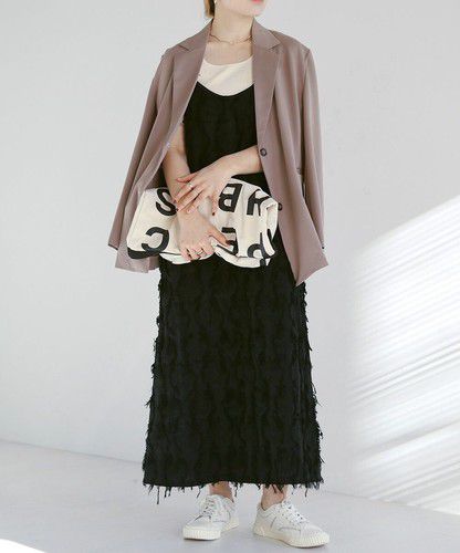 日本 Bou Jeloud - 破壞感抽鬚吊帶裙/洋裝-知性黑