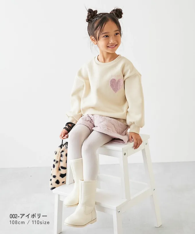 日本 devirock - 閃亮愛心廓形大學長袖上衣-灰黑