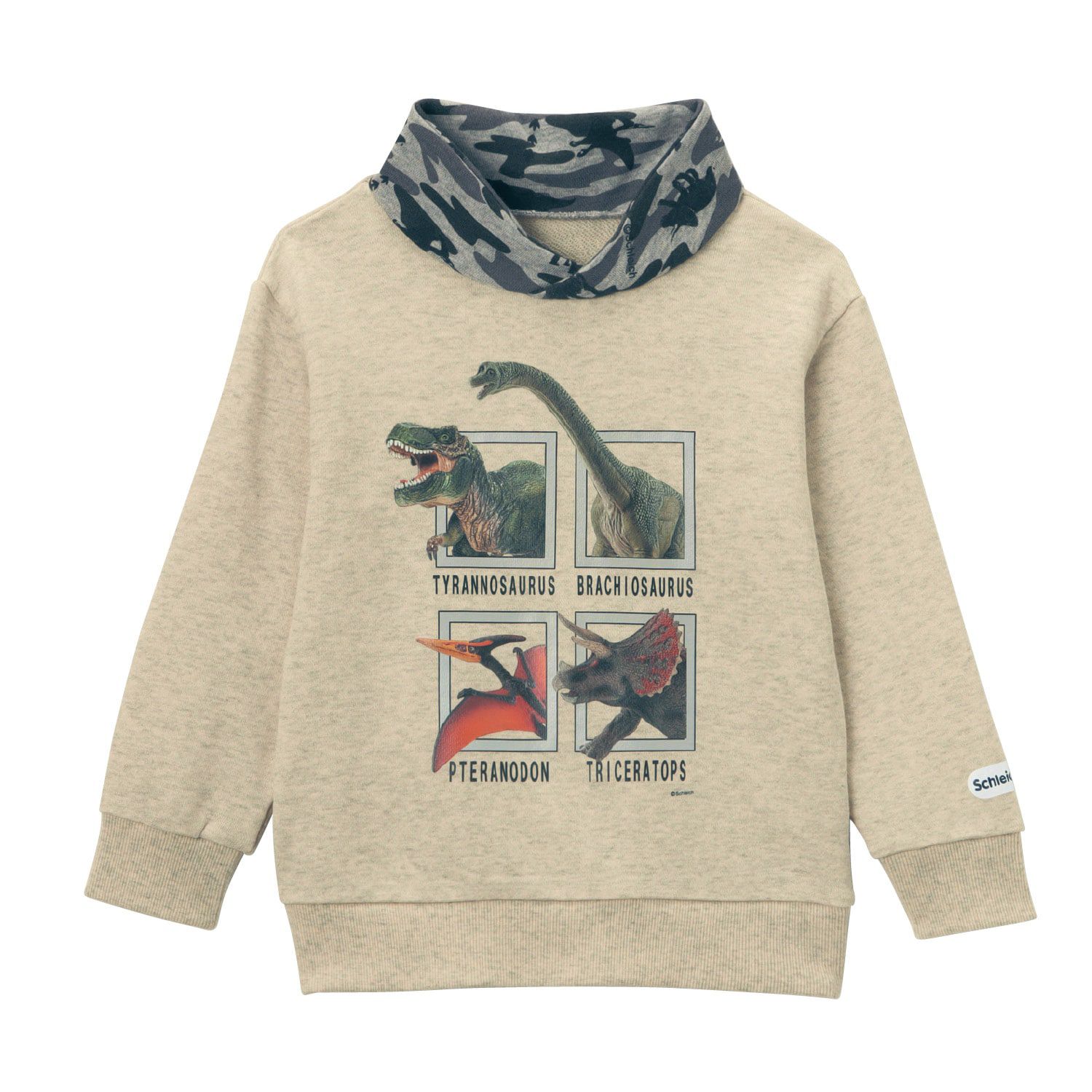 日本千趣會 - Schleich 防風領裏毛印花長袖上衣-恐龍世界-灰黑x迷彩