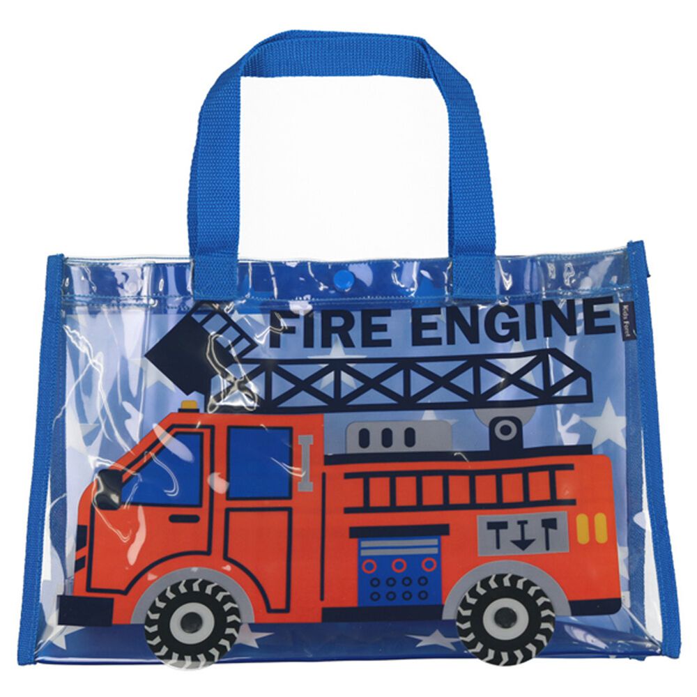 日本服飾代購 - 防水PVC游泳包(雙面圖案設計)-消防車-藍星星 (25x36x13cm)