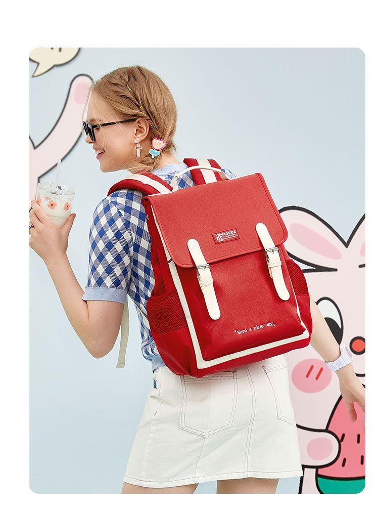 簡約少女感磁釦翻蓋書包-黑色 (28x38.5x15cm)