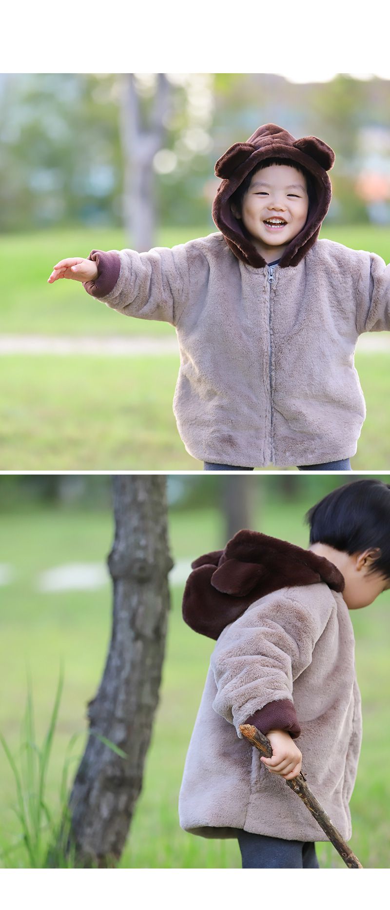 韓國 OZKIZ - 細緻絨毛棕熊外套