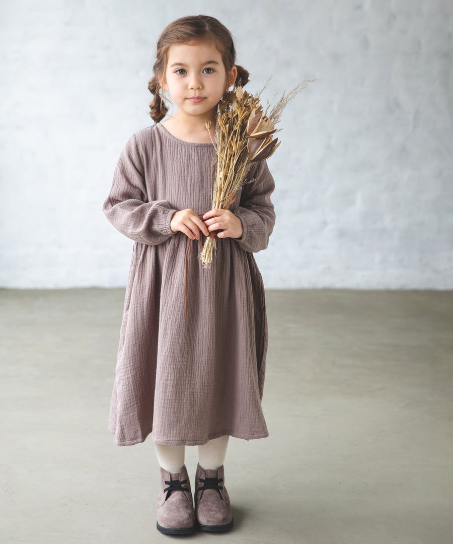 日本 PAIRMANON - 透氣二重紗 簡約薄長袖洋裝-孩子-洋紅