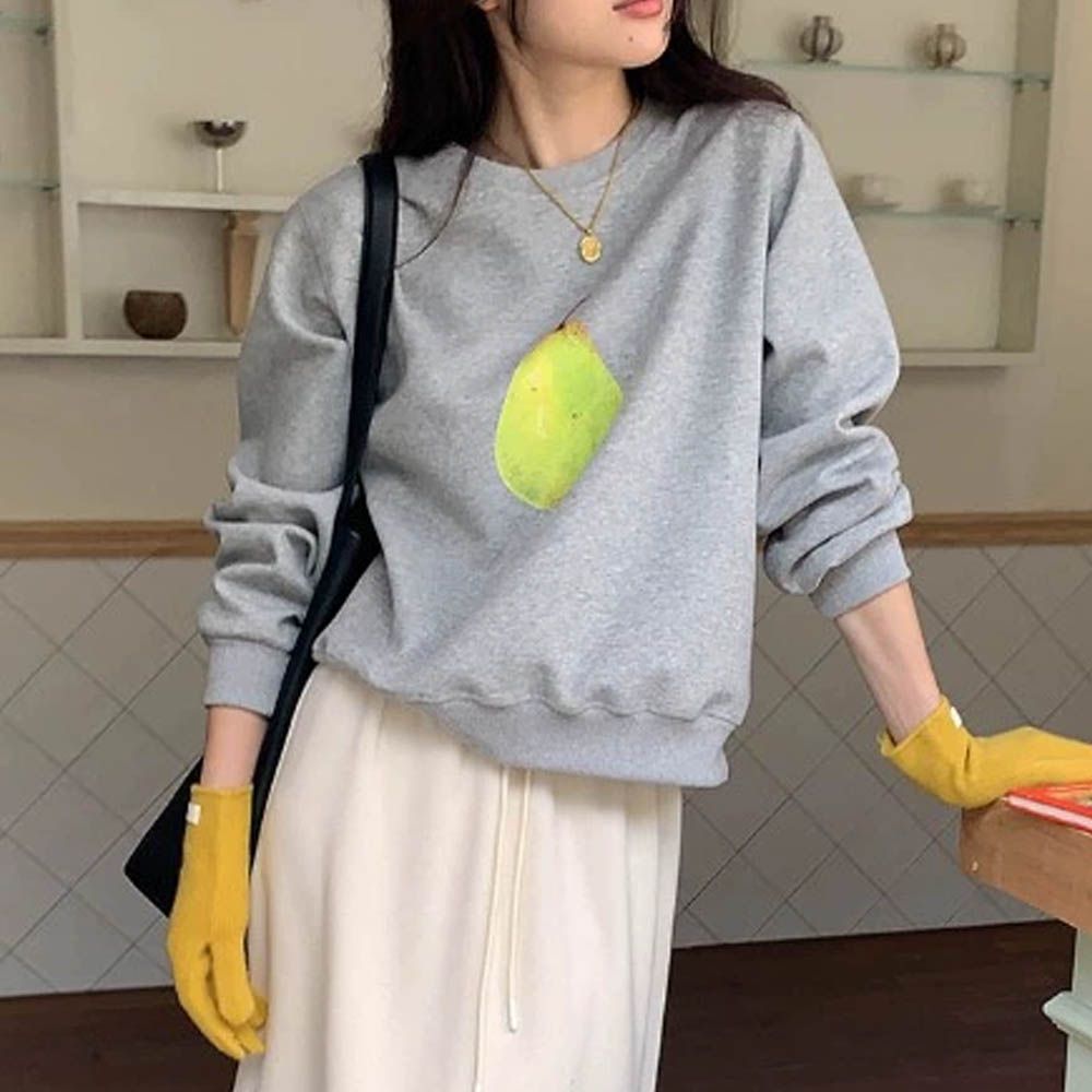 長袖大學T-梨子-灰色 (F)