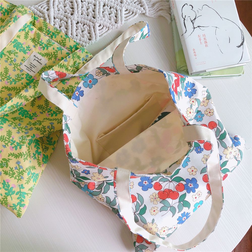 清新單肩手提帆布袋-彩色花果 (37*35cm)