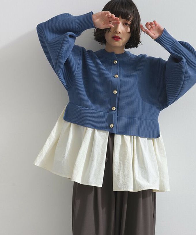 日本 ELENCARE DUE - 羅紋針織美型金扣層次長袖上衣-磚橘