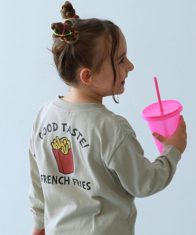 日本 devirock - 100%棉 定番印花長袖T恤-背後薯條-淺灰