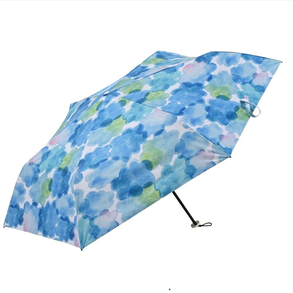 日本 nifty colors - 抗UV超輕量 晴雨兩用折疊傘(遮光遮熱款)-水彩雲朵-藍綠 (直徑98cm/172g)-99.9%