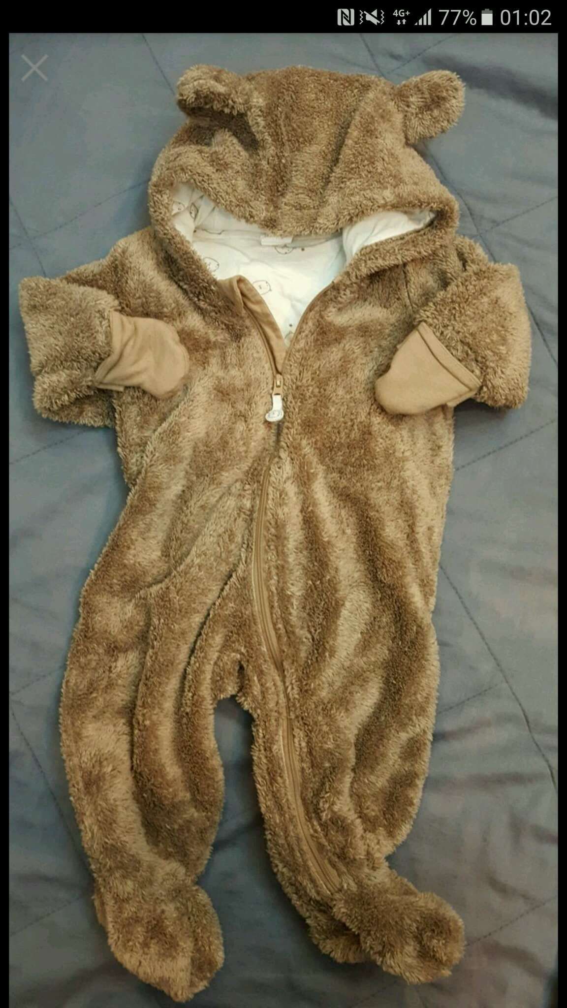  嬰兒 4m-6m 小熊 連身衣 兔裝 冬 長袖 H&M 