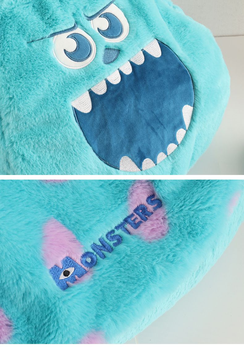 卡通毛茸茸造型手提包-卡通人物毛怪-藍色 (31x12x22cm)