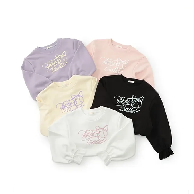 日本 Lycee mine - 可愛蕾絲袖口印花長袖上衣-粉紅