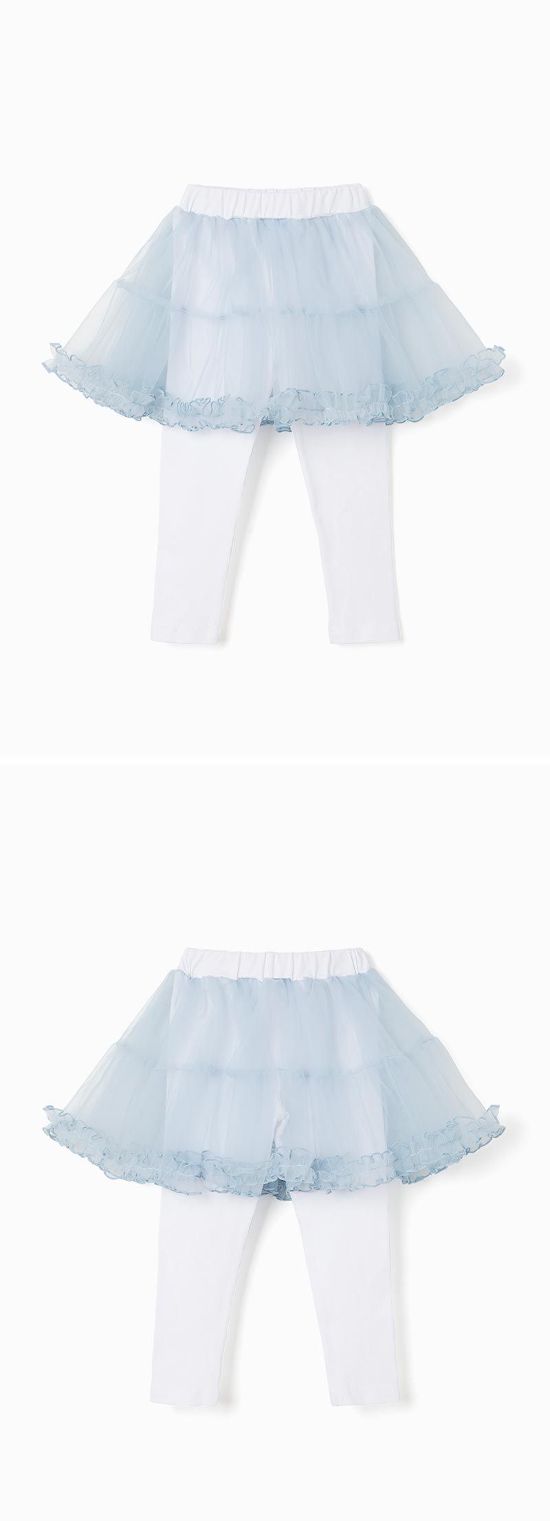 韓國 OZKIZ - 荷葉裙襬細網紗內搭褲裙-天藍X白