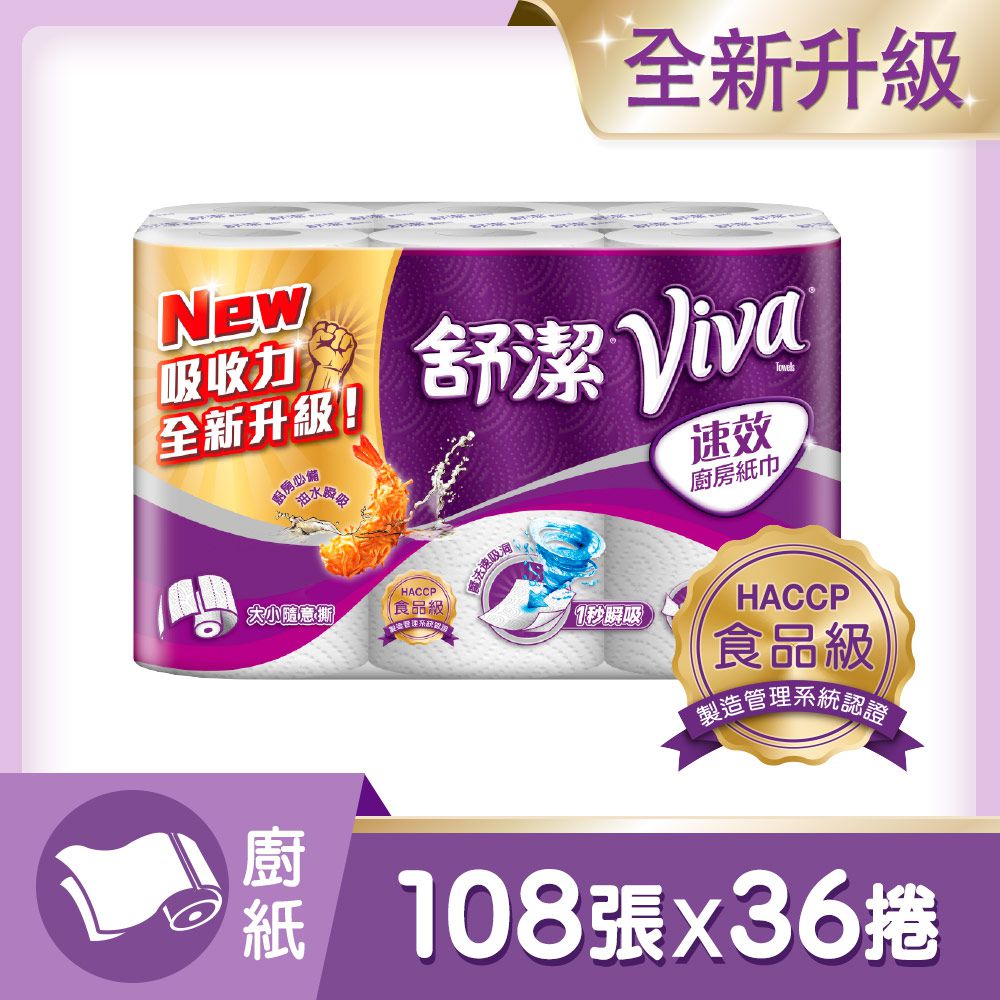 Kleenex 舒潔 - VIVA速效廚房紙巾-大小隨意撕 108張x6捲x6串/箱