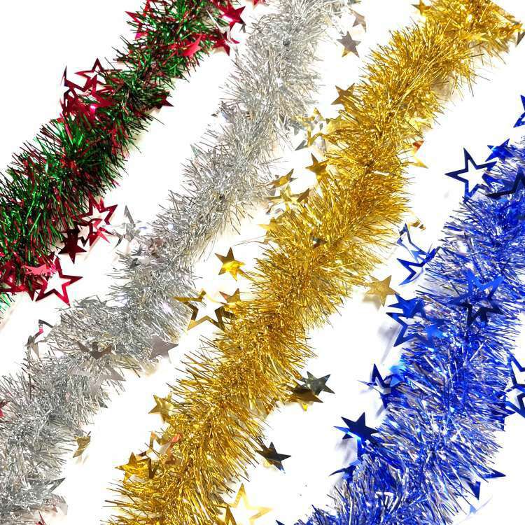 MODACore 摩達客 - 5吋簍空雙色星星彩條金蔥條龍柱(3條一組-顏色隨機出貨) 可掛聖誕樹/門窗邊/牆沿/派對裝扮用