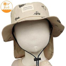 akachan honpo - 漁夫帽-滿版印花 附防曬遮陽布-淺卡其色