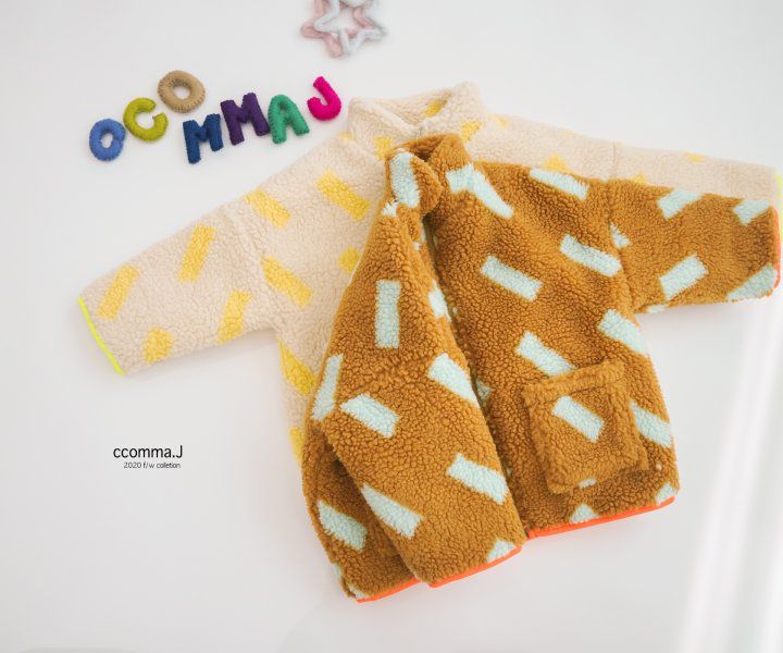 韓國 ccomma. J - 幾何圖形搖粒絨外套-象牙白