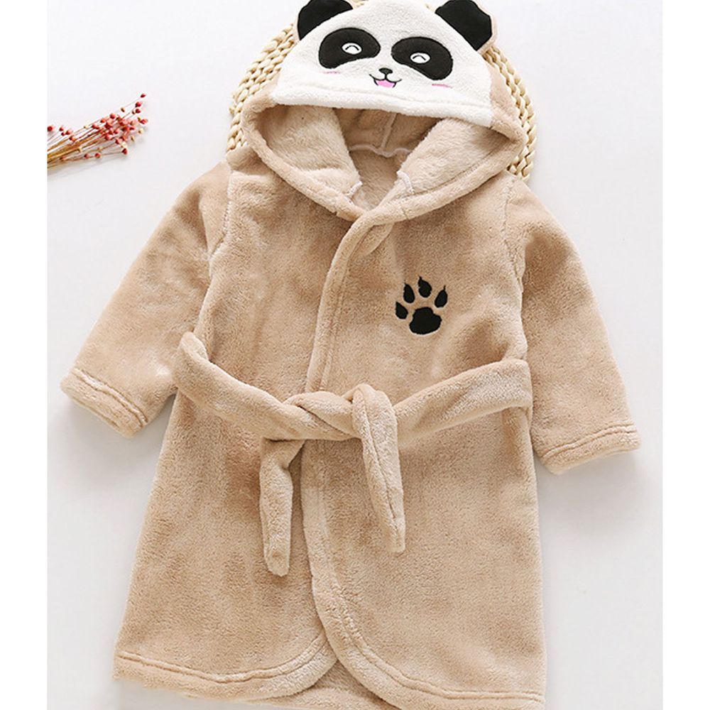 超柔軟珊瑚絨浴袍睡衣-棕色熊貓