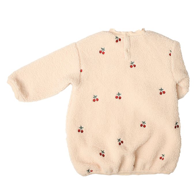 akachan honpo - 洋裝-刷毛 刺繡-淺卡其色