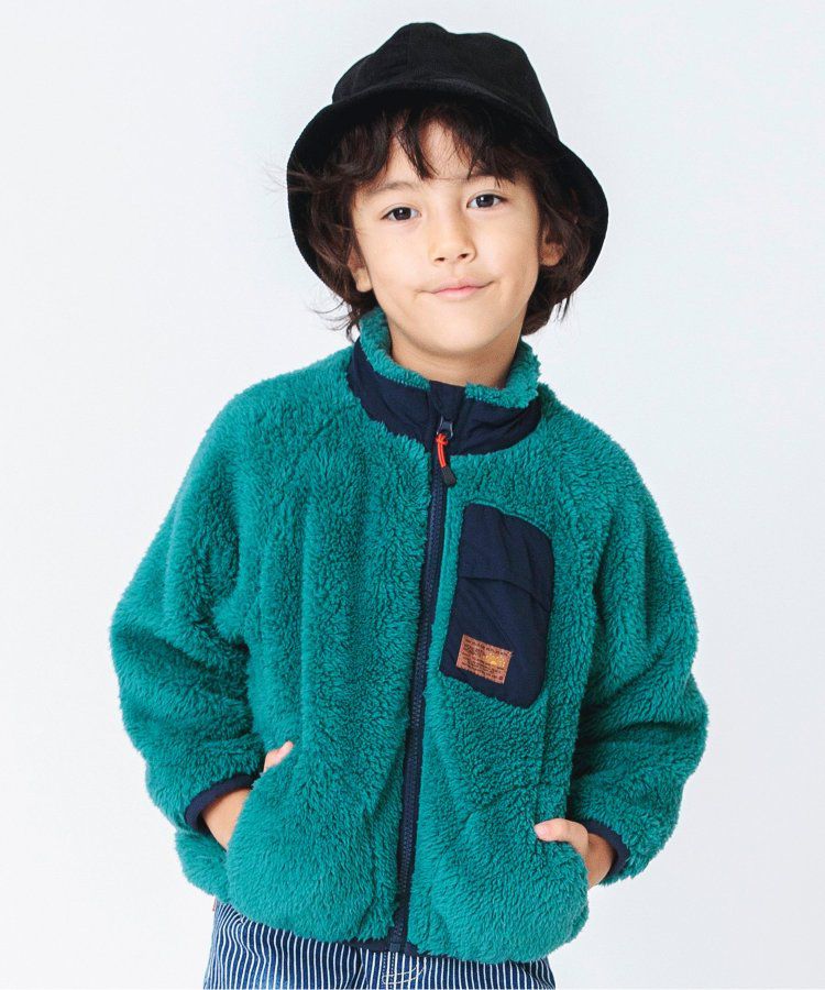 日本 BREEZE - 微立領泰迪熊保暖外套-迷彩-灰綠