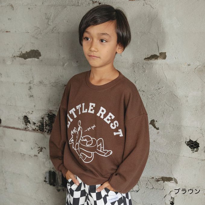 日本 BRANSHES - 百搭印花縮口長袖上衣-狗狗吃漢堡-橘棕