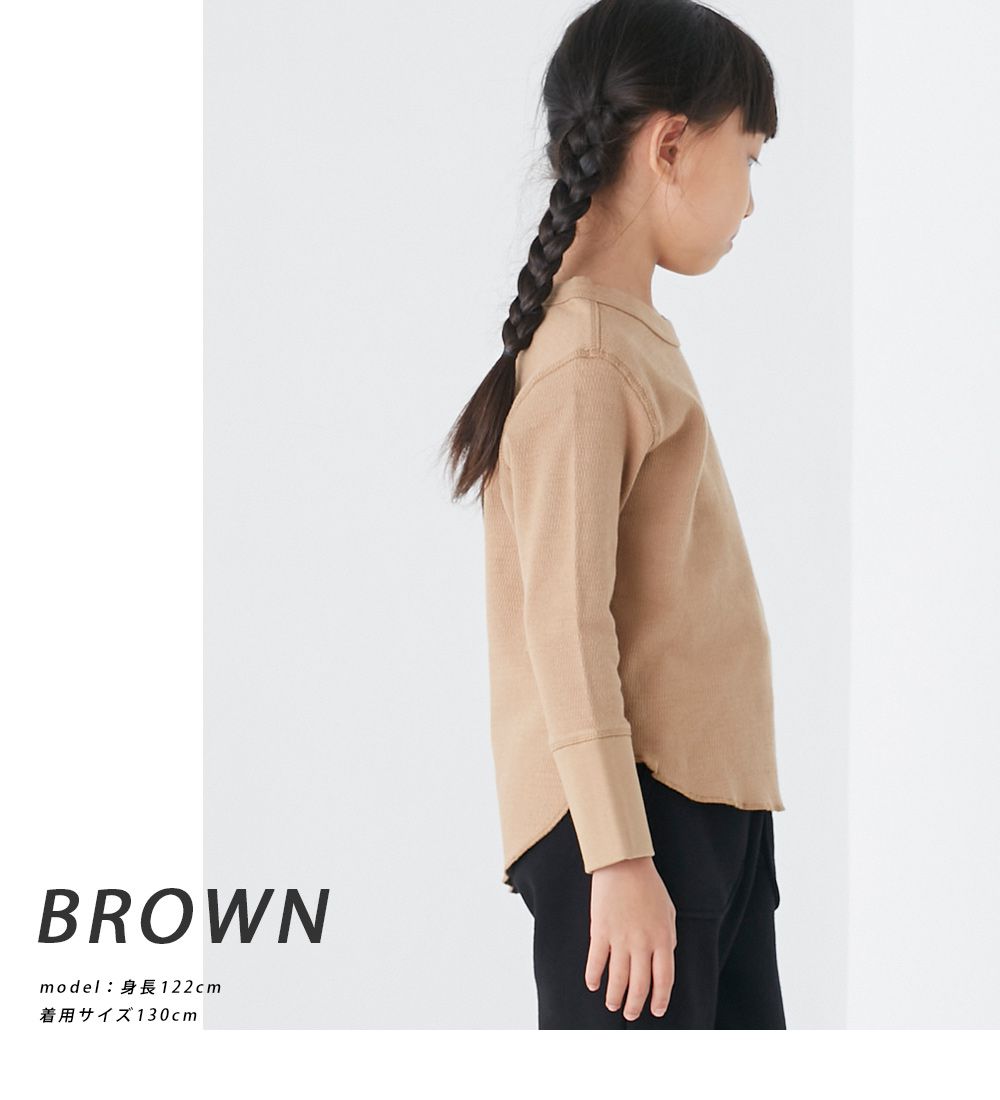 日本 OMNES - 棉混舒適圓領長袖上衣/內搭-藍灰