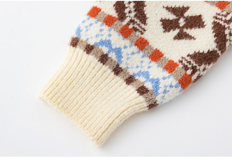 北歐風圖騰針織毛衣-小鹿-米色