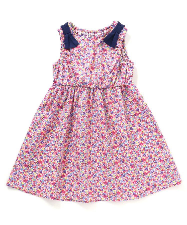 日本 apres les cours - 肩蝴蝶結浪漫印花無袖A字洋裝-向日葵-水藍