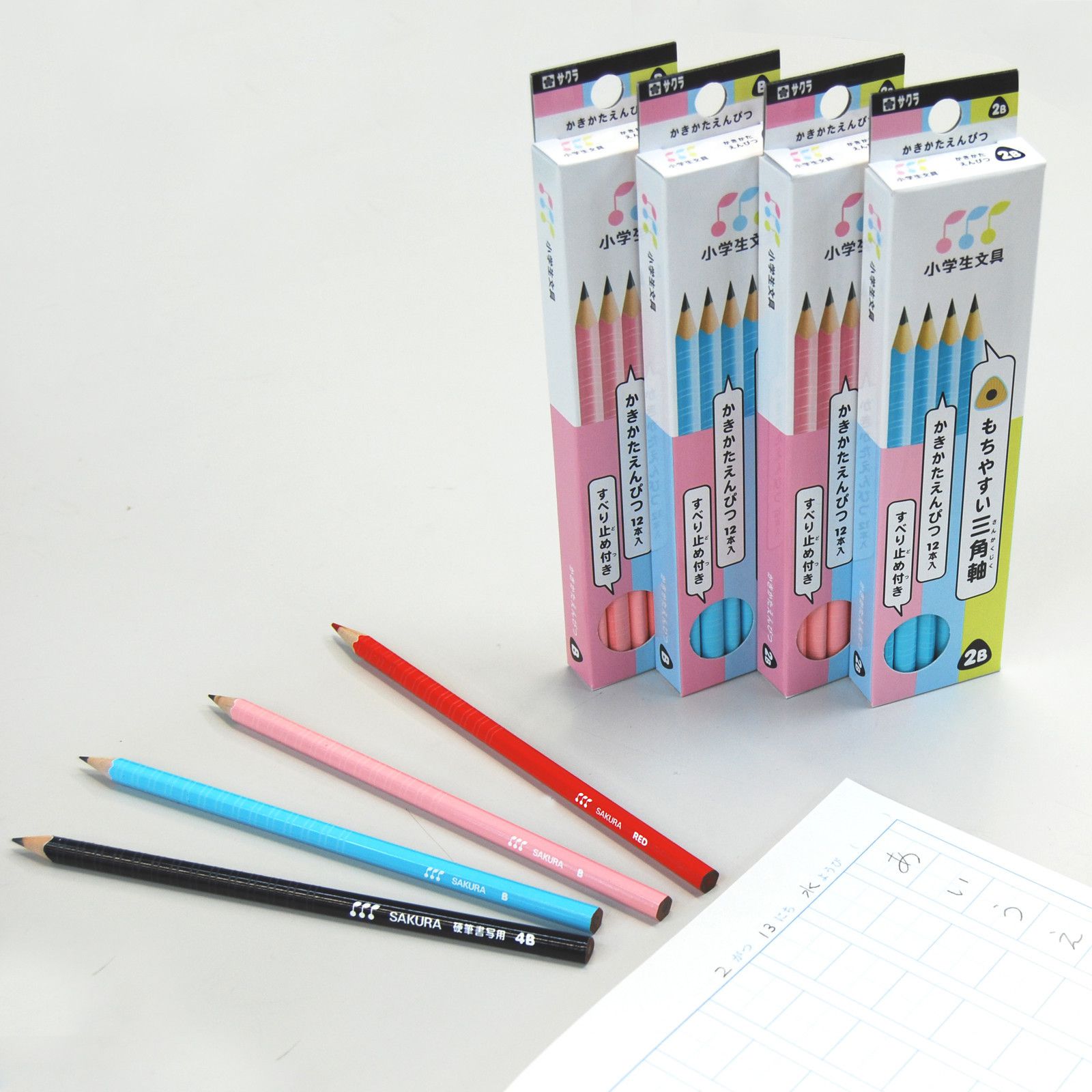 日本文具代購 - SAKURA 日本製防滑設計三角鉛筆12支-B-粉紅