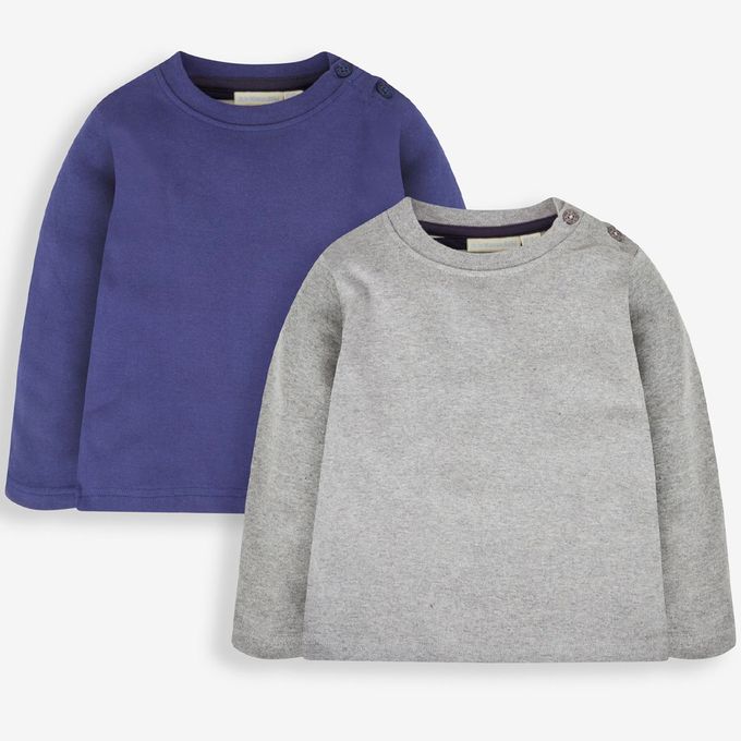 英國 JoJo Maman BeBe - 幼/兒童100%純棉長袖上衣 2 件組(可當內搭)-經典寶藍