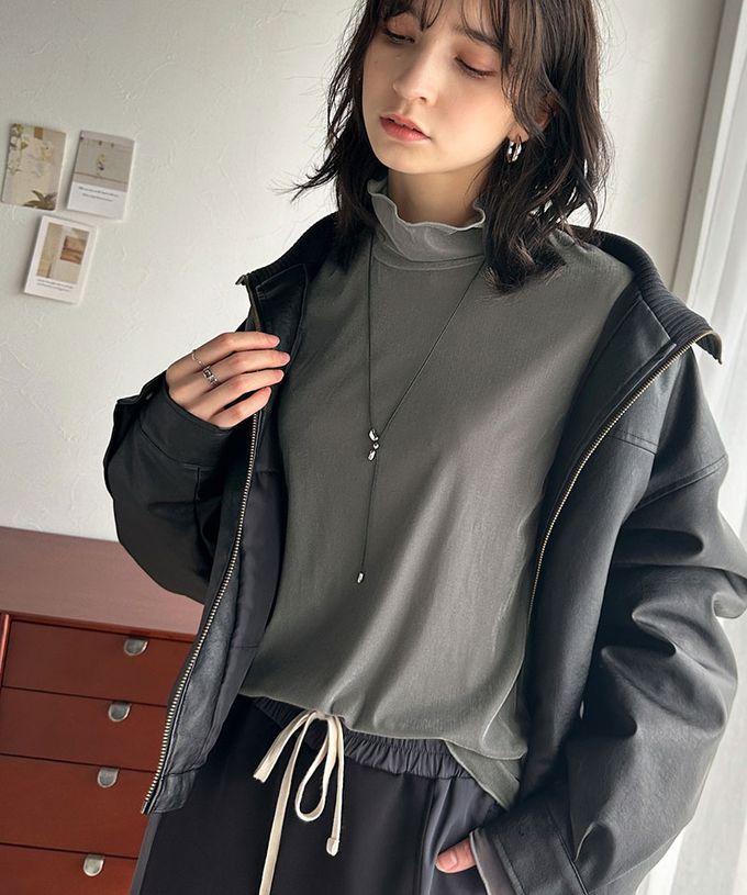 日本 Classical Elf - 微光澤木耳高領層次穿搭薄上衣-黑