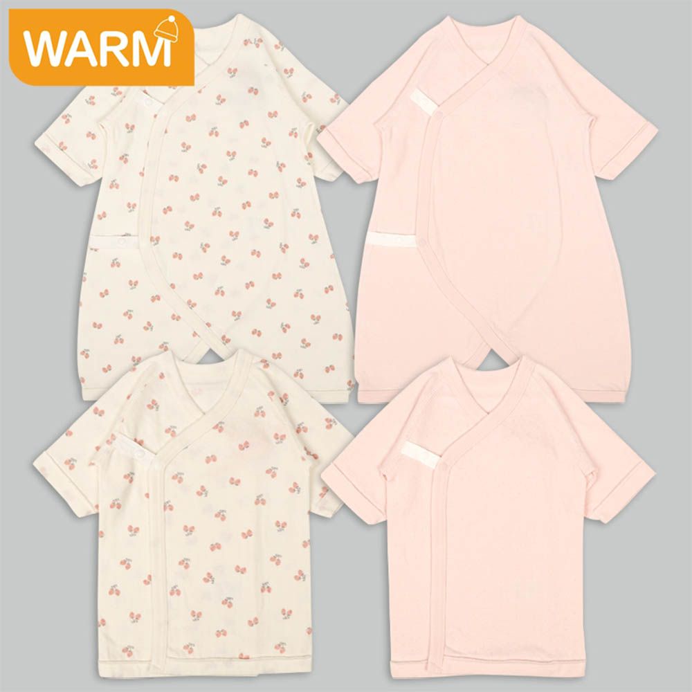 長袖新生兒內衣4件組-蓬鬆棉 按扣款-粉色 (50~60cm)