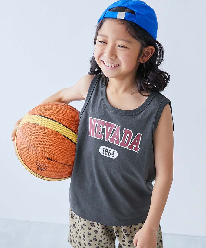 日本 devirock - 100%棉 定番印花無袖上衣-英文logo-寶藍