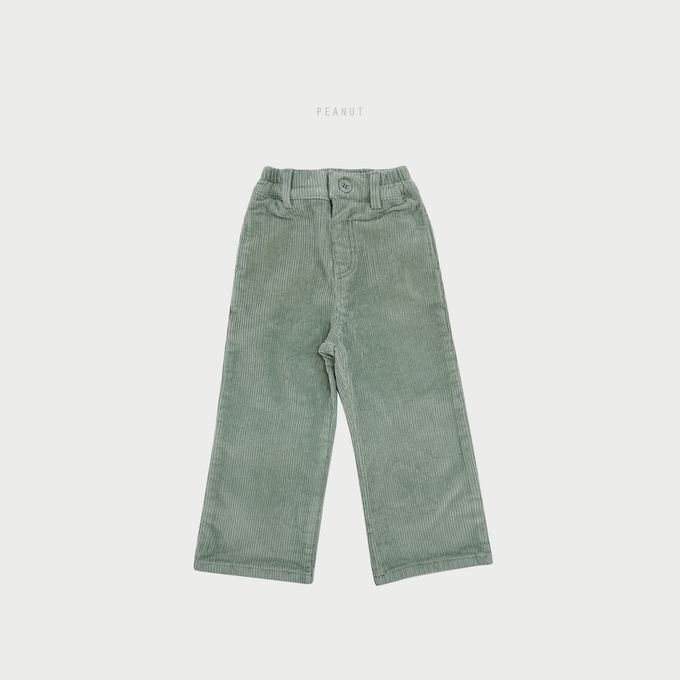 韓國 PEANUT - 鬆緊腰燈芯絨休閒長寬褲-軍綠
