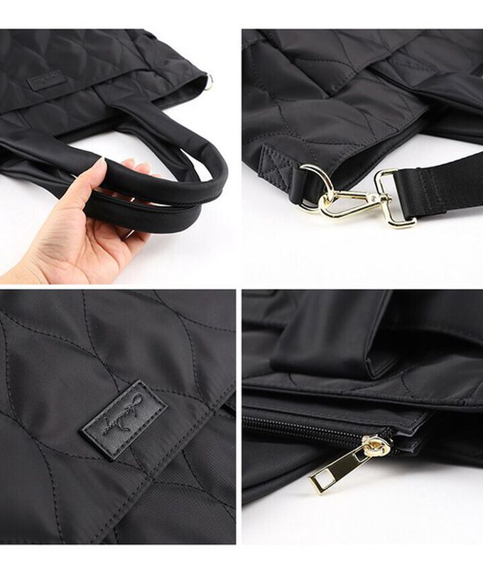 日本 LIZDAYS - 大容量12口袋絎縫防潑水媽媽包/側背包-卡其棕