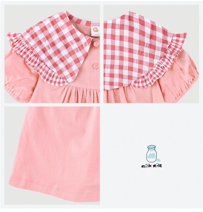 韓國 milk mile - 大片格紋翻領高腰洋裝-紅