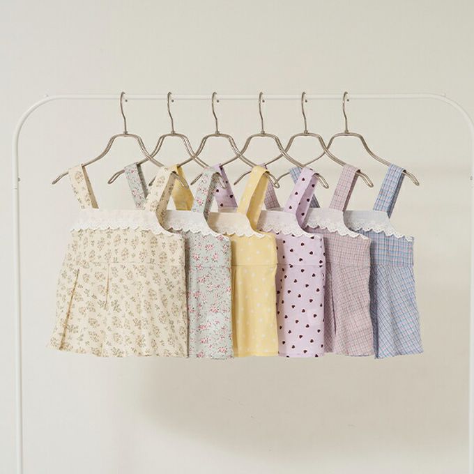 日本 Lycee mine - 100%棉 胸前蕾絲印花吊帶背心-愛心-黃