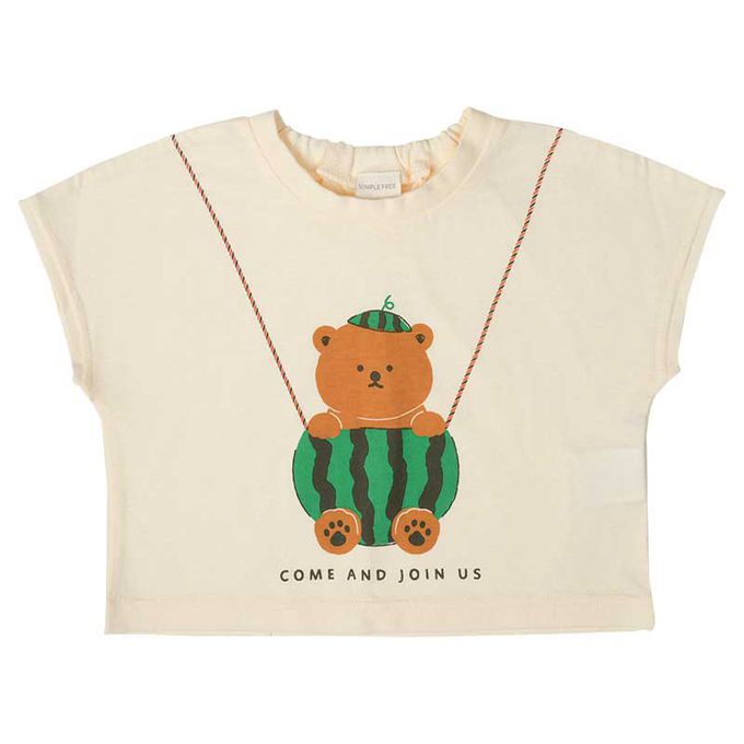 akachan honpo - 短袖T恤-印花 熊熊-象牙白色