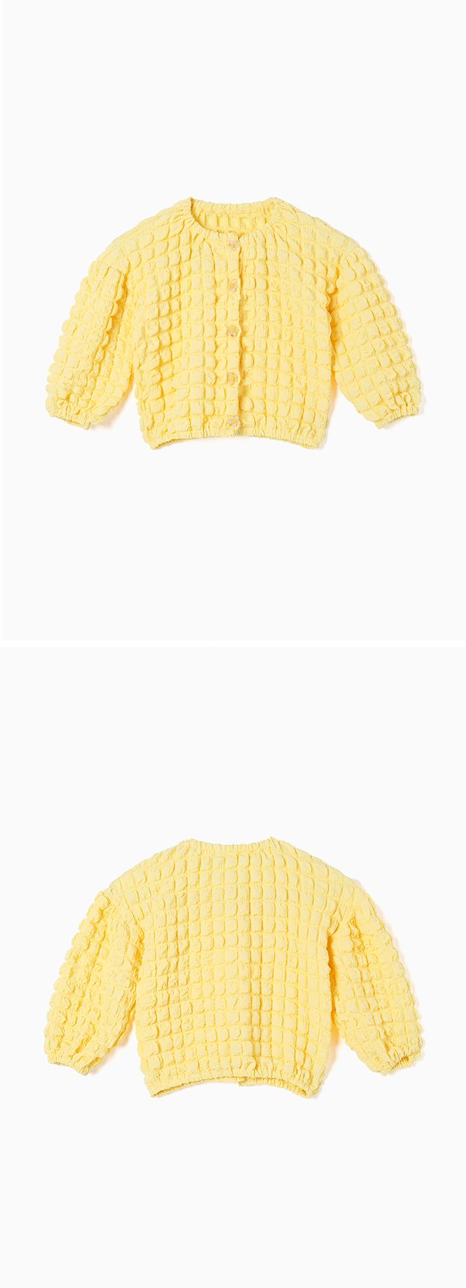 韓國 OZKIZ - 棉花糖立體紋花朵鈕扣外套-象牙白