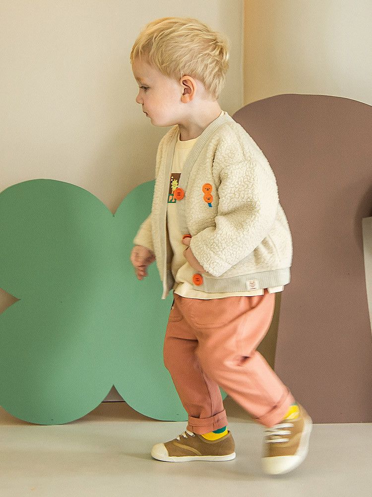 韓國Pimpollo - 小圓臉V領排釦保暖外套-米色