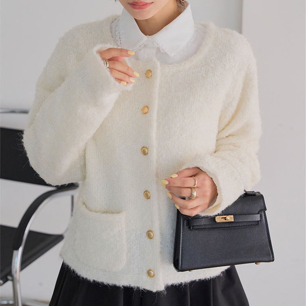 高雅混紡圓領氣質款針織外套-象牙白