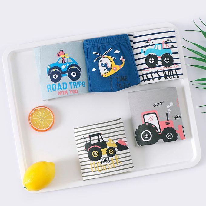 小 pipi - 純棉兒童四角平口內褲5件組_男童-動物汽車