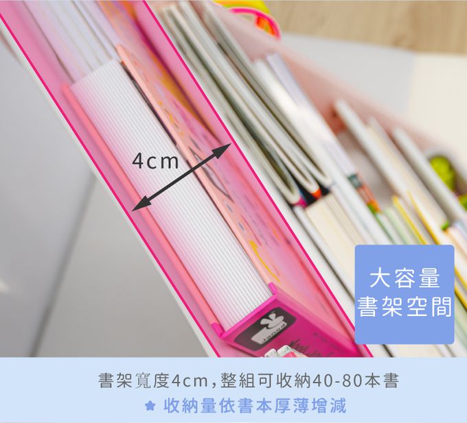 巧福 CHIAO FU - 多功能兒童收納書架 UC-016 (附籃框、掛勾)-櫻花粉