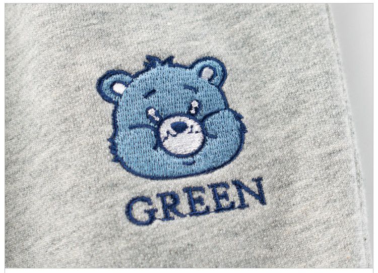 純棉腰鬆緊休閒束口長褲-熊熊-黑色