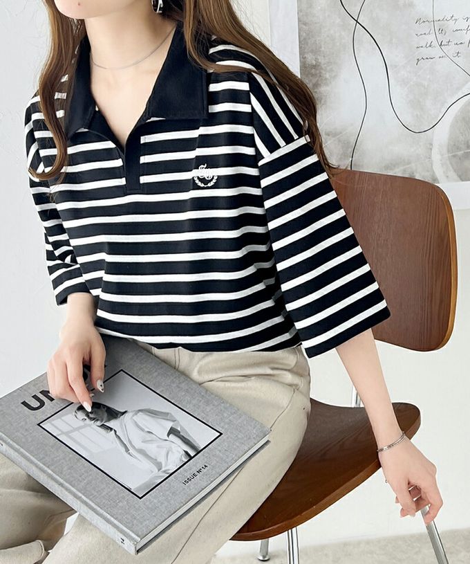 日本 Classical Elf - Java 顯瘦領率性五分袖上衣-黑