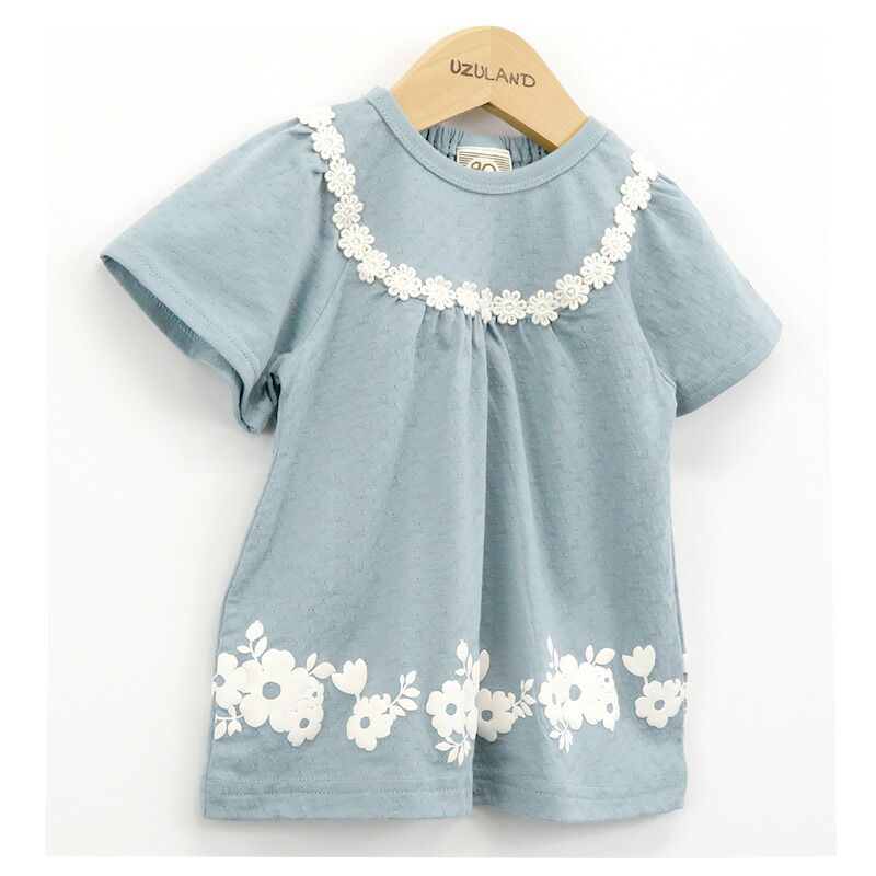 日本 ZOOLAND - 立體提花設計短袖傘狀上衣-藍