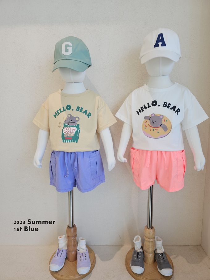 韓國 First Blue - 熊熊食物系列短袖上衣-甜甜圈-象牙白