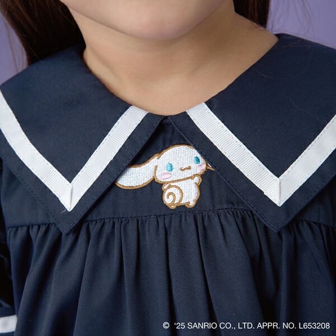 日本 Lycee mine - 俏麗水手條紋短袖洋裝-卡通人物大耳狗-米白