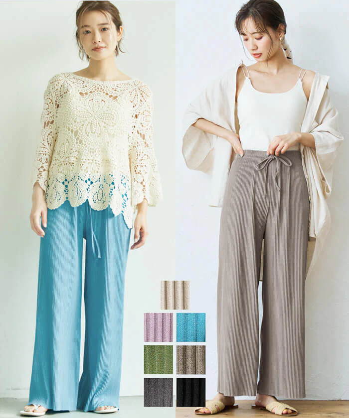 日本 COCA - [熱銷定番] 速乾垂墜彈性風琴寬褲-四季媽媽款-芥末黃